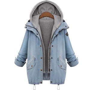 Hooded Drawstring Boyfriend Trends Jean Swish Pockets Two Piece Coat